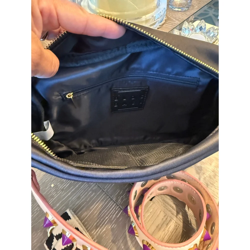 Women's Bloc Bags Black Crossbody Bag with Purple Studded Strap, One Size